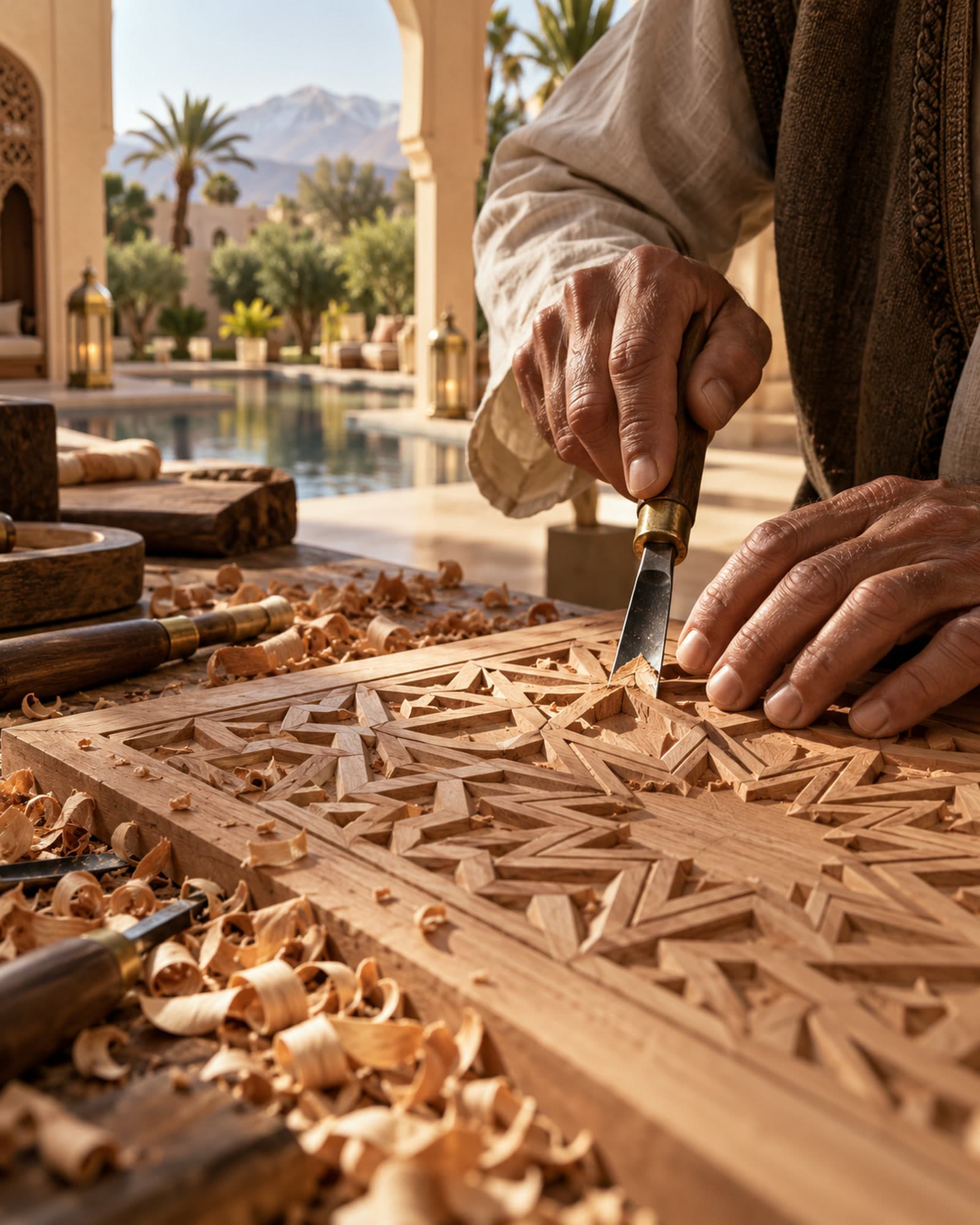 Artisan carving cedar wood