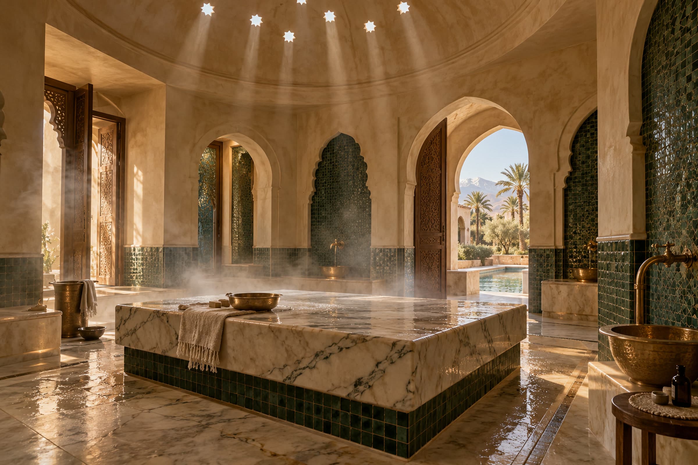 Traditional hammam with light falling through the dome